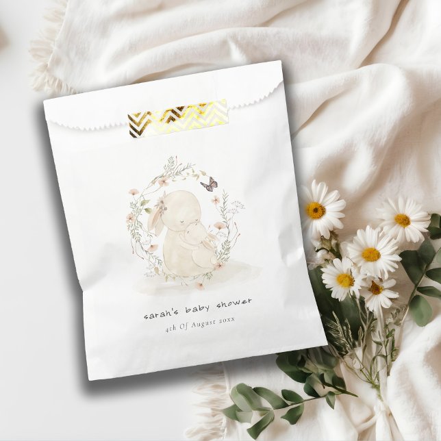 Cute Soft Baby Mum Bunny Floral Wreath Baby Shower Favor Bag (Creator Uploaded)