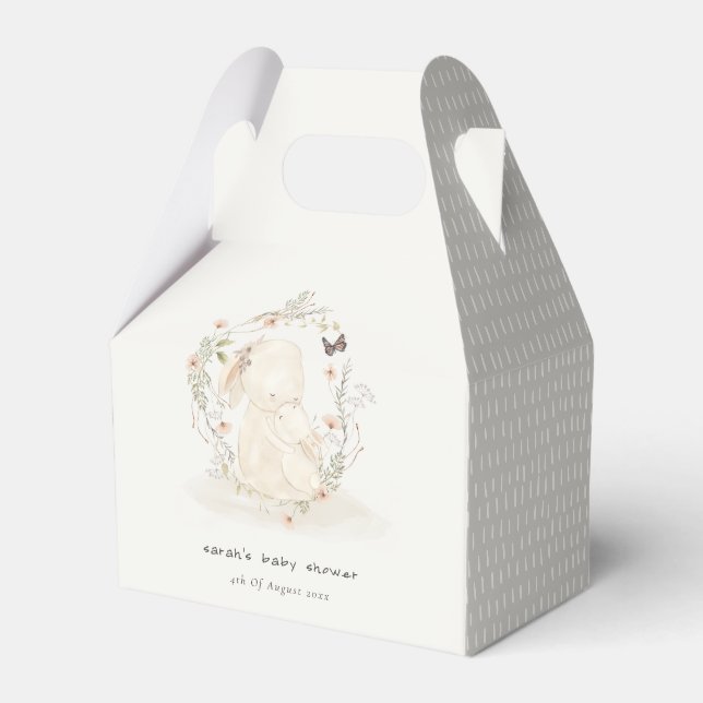 Cute Soft Baby Mum Bunny Floral Wreath Baby Shower Favor Boxes (Front Side)