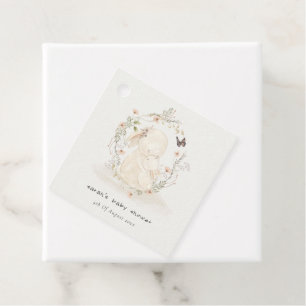 Cute Soft Baby Mum Bunny Floral Wreath Baby Shower Favor Tags