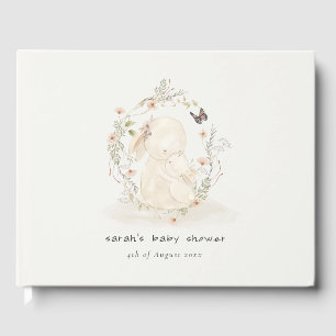 Cute Soft Baby Mum Bunny Floral Wreath Baby Shower Guest Book