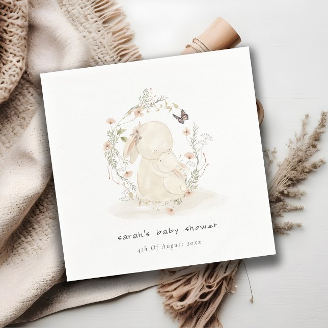 Cute Soft Baby Mum Bunny Floral Wreath Baby Shower Napkins (Creator Uploaded)