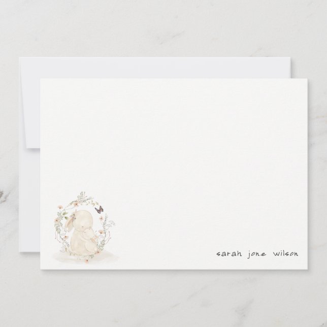 Cute Soft Baby Mum Bunny Floral Wreath Baby Shower Note Card (Front)