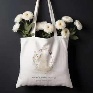 Cute Soft Baby Mum Bunny Floral Wreath Baby Shower Tote Bag