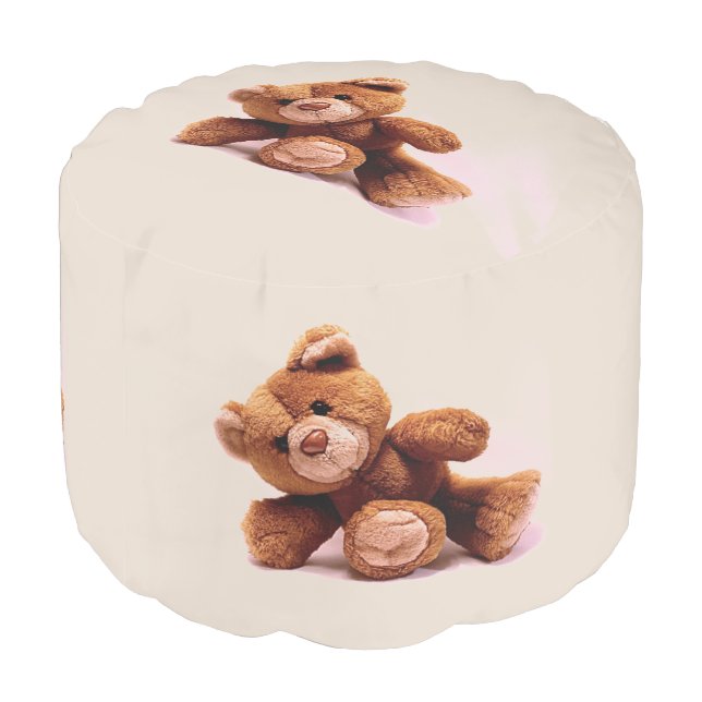 Cute Soft Brown Teddy Bear Round Pouf (Angled Back)
