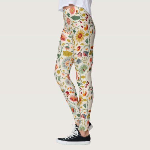 Cute soft color floral pattern leggings