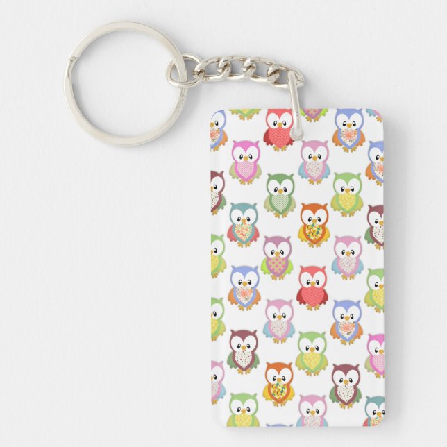 Cute soft colourful owls different chest patterns keychain (Front)