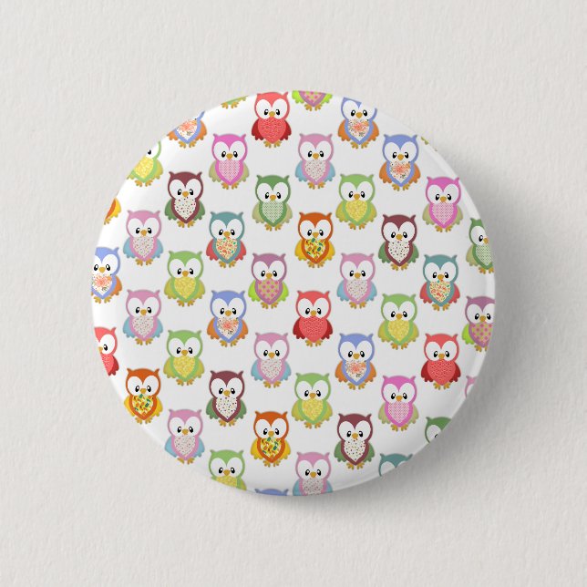 Cute soft colourful owls different chest patterns pinback button (Front)