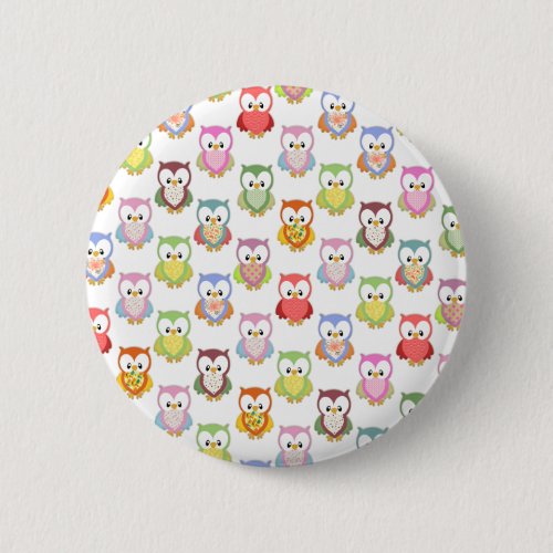 Cute soft colourful owls different chest patterns pinback button