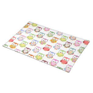 Cute soft colourful owls different chest patterns placemat