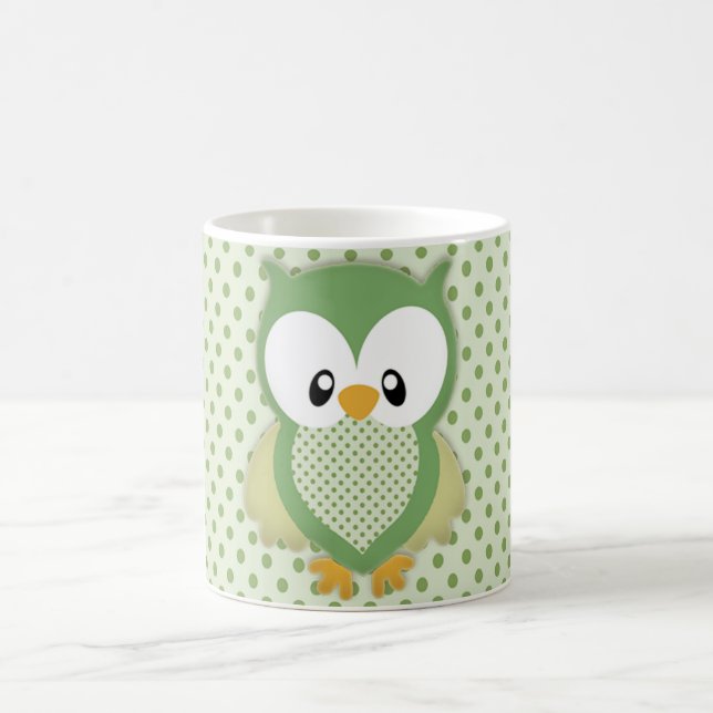 Cute soft gree cream and yellow owl coffee mug (Center)