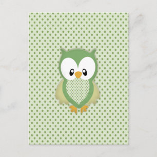 Cute soft gree cream and yellow owl postcard