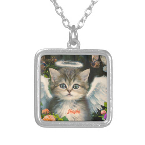 Cute Soft Kitten Angel Silver Plated Necklace