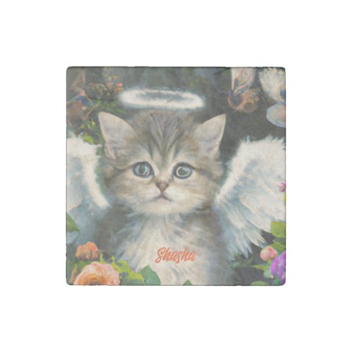 Cute Soft Kitten Angel With Wings Stone Magnet