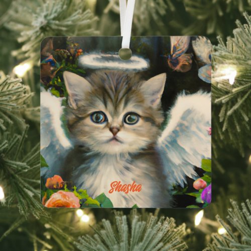 Cute Soft Kitty Cat Angel Metal Ornament