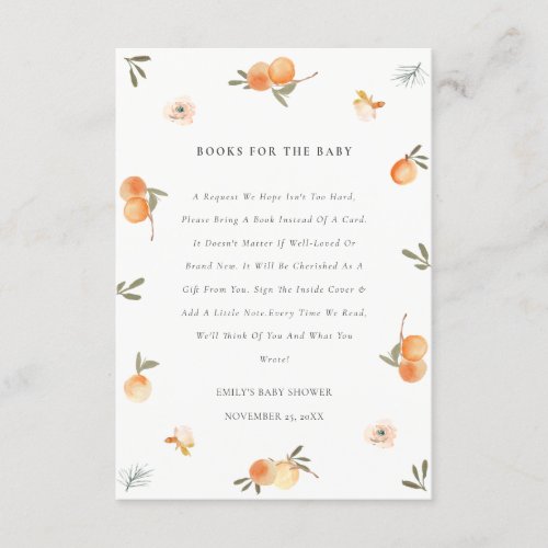 Cute Soft Orange Floral Boho Books For Baby Shower Enclosure Card