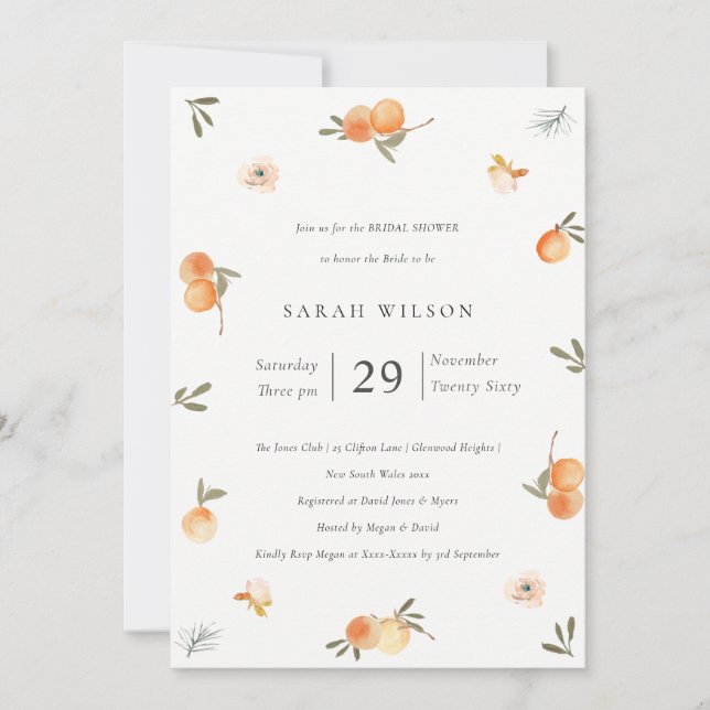 Cute Soft Orange Floral Boho Bridal Shower Invite (Front)