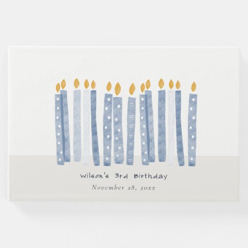 Cute Soft Pastel Blue Watercolor Birthday Candles Guest Book