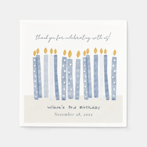 Cute Soft Pastel Blue Watercolor Birthday Candles Napkins