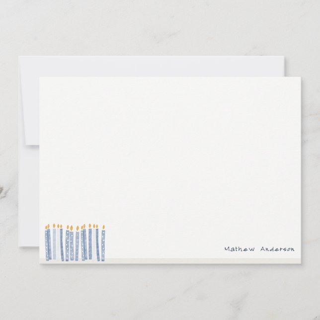 Cute Soft Pastel Blue Watercolor Birthday Candles Note Card (Front)