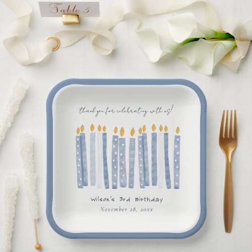 Cute Soft Pastel Blue Watercolor Birthday Candles Paper Plates