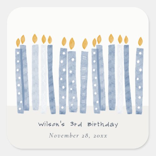 Cute Soft Pastel Blue Watercolor Birthday Candles Square Sticker