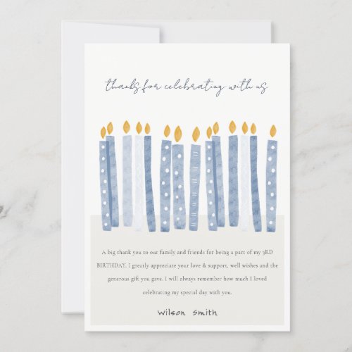 Cute Soft Pastel Blue Watercolor Birthday Candles Thank You Card