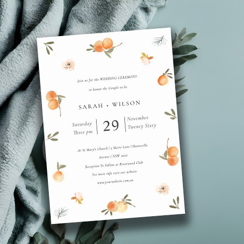 Cute Soft Pastel Orange Floral Boho Wedding Invite