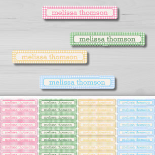 Cute Soft Pastel Pink Blue Green Yellow Checkered Kids' Labels