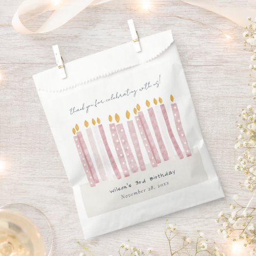Cute Soft Pastel Pink Watercolor Birthday Candles Favor Bag