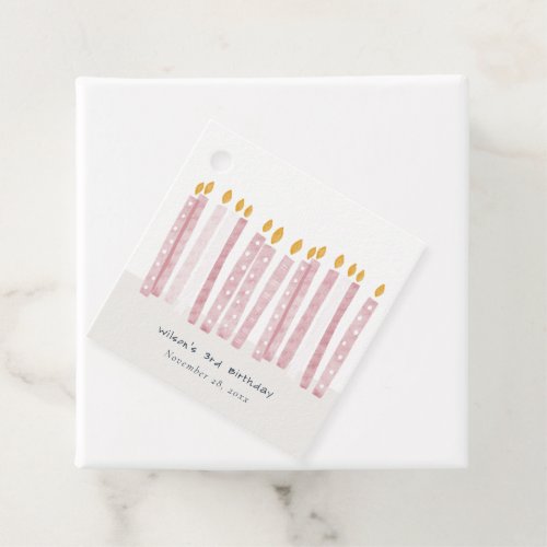 Cute Soft Pastel Pink Watercolor Birthday Candles Favor Tags