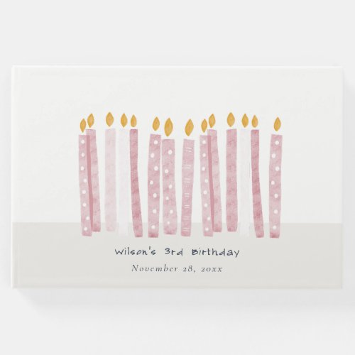 Cute Soft Pastel Pink Watercolor Birthday Candles Guest Book