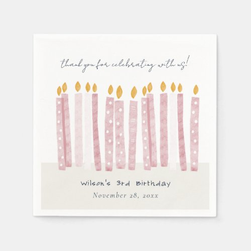 Cute Soft Pastel Pink Watercolor Birthday Candles Napkins