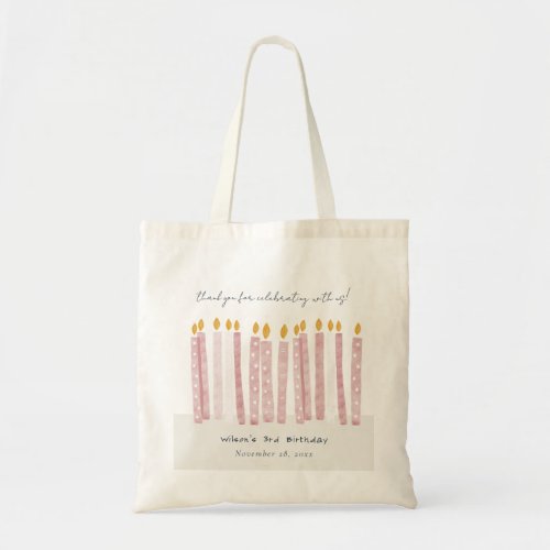 Cute Soft Pastel Pink Watercolor Birthday Candles Tote Bag