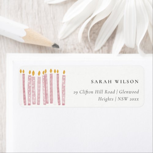 Cute Soft Pastel Pink Watercolor Candles Address Label