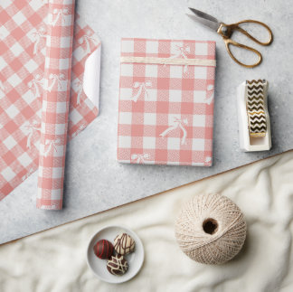 Cute Soft Pink Checkerboard & Bows Wrapping Paper