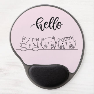Cute Soft Pink Doodle Kawaii Cat Wrist Rest Gel Mouse Pad