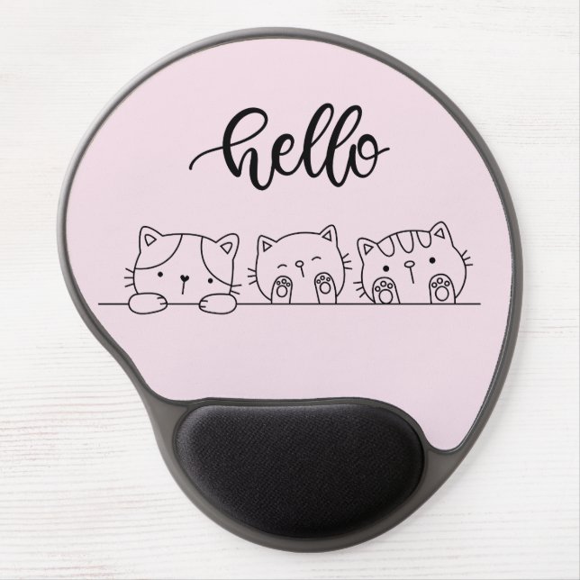 Cute Soft Pink Doodle Kawaii Cat Wrist Rest Gel Mouse Pad (Front)