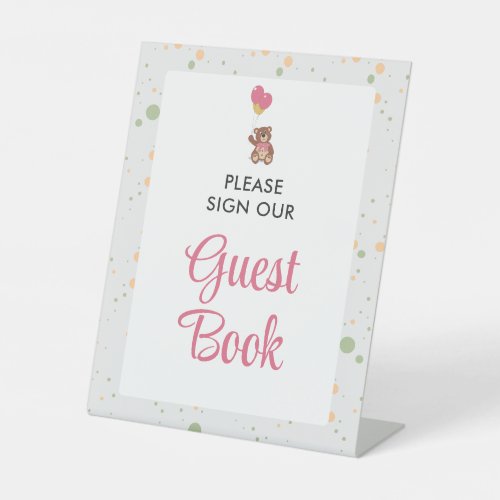 Cute Soft Pink Girl Baby Shower Guestbook Table Pedestal Sign