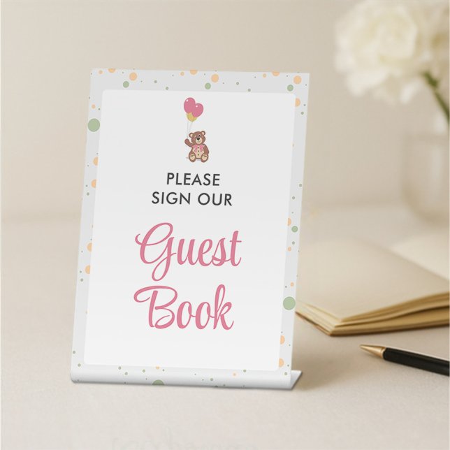 Cute Soft Pink Girl Baby Shower Guestbook Table Pedestal Sign (Creator Uploaded)