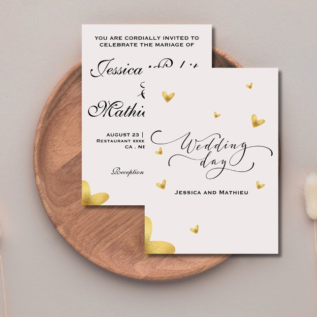 Cute  Soft  pink  golden heart wedding  Invitation (Creator Uploaded)