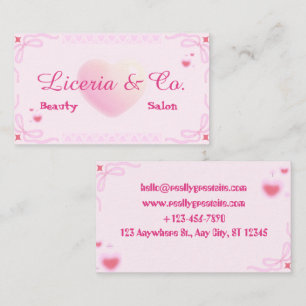 Cute Soft Pink Heart Liceria & Co. Beauty Salon Bu Business Card