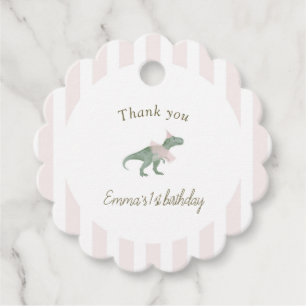 Cute Soft Pink T Rex Tutu Girl round Favor Tags
