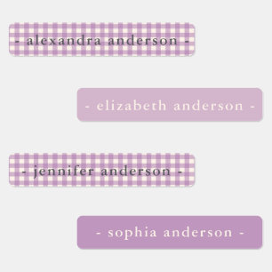 Cute Soft Purple Gingham Kids Waterproof Name Labels