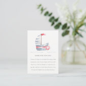 Cute Soft Red Blue Sailboat Books For Baby Shower Enclosure Card (Standing Front)
