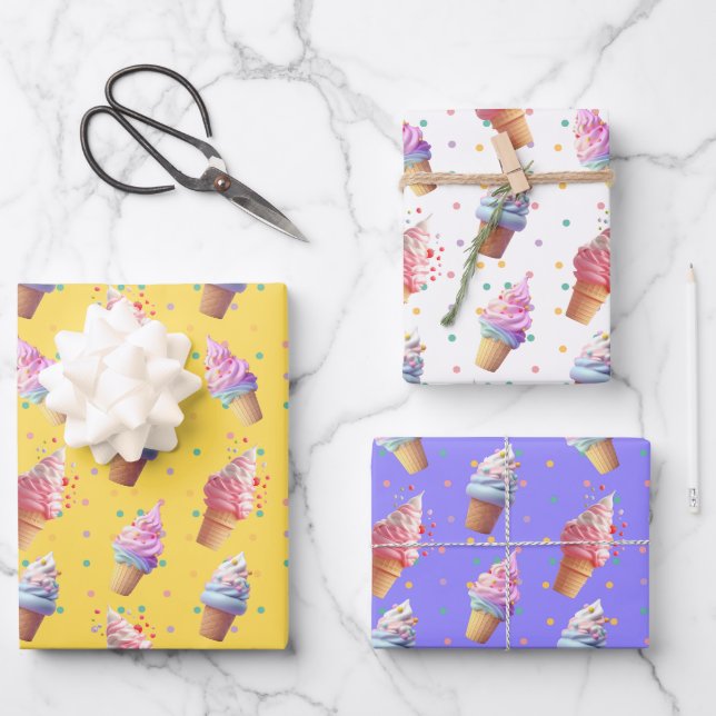 Cute soft serve ice cream party design wrapping paper sheets (Front)