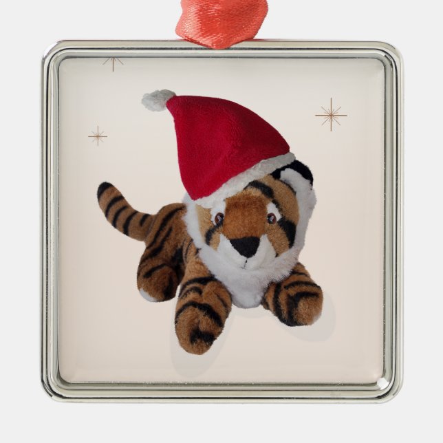 Cute Soft Toy Tiger In Santa Hat Decoration (Front)
