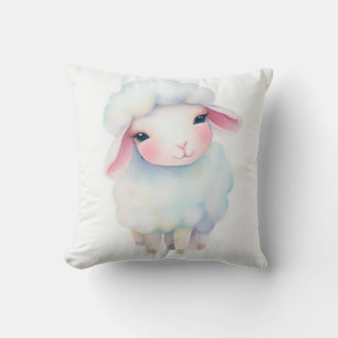 Cute soft watercolor sheep throw pillow