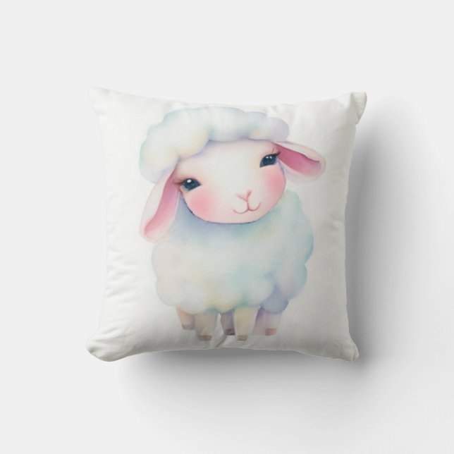 Cute soft watercolor sheep throw pillow (Front)