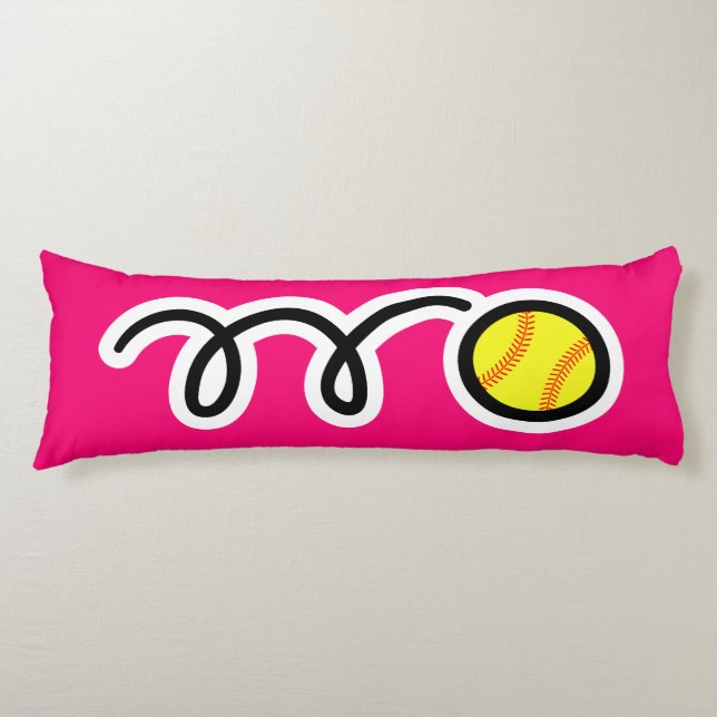 Cute softball cartoon custom name kid's bedroom body pillow (Front)
