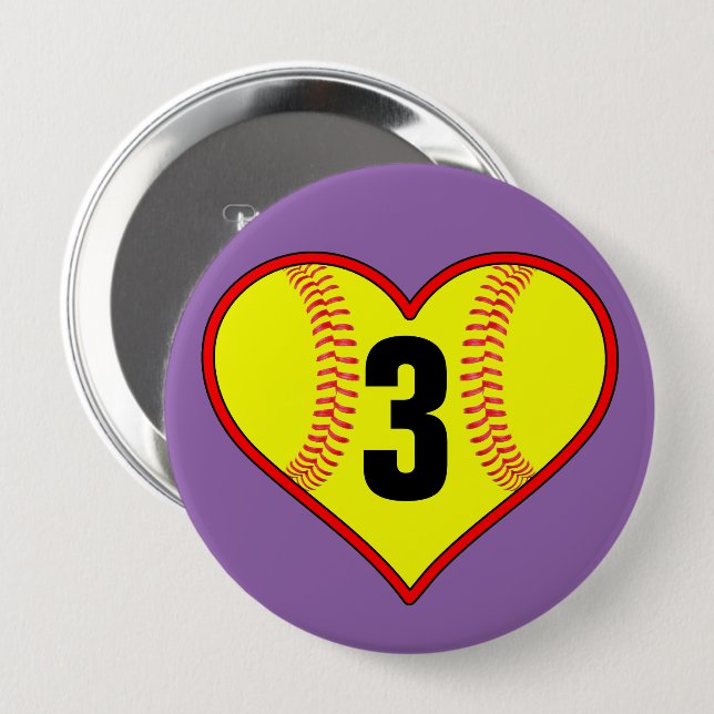 Cute Softball Heart Customizable Softball Pin (Front & Back)
